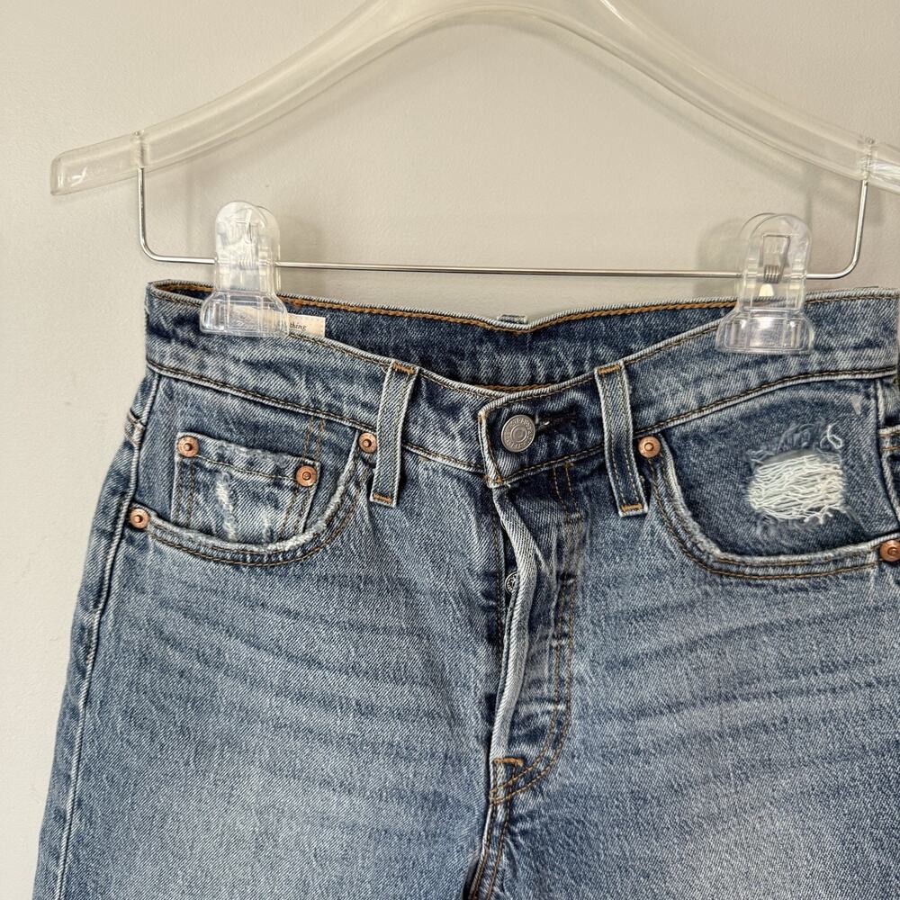 Levi's 501 Premium Mid Thigh Cut Off Distressed Denim Shorts Blue W25 NEW - Picture 2 of 5